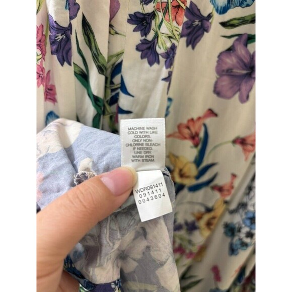 J. Jill Women’s XL Pleated Dress Floral Multi Color White Pockets A-Line Spring - Picture 12 of 15